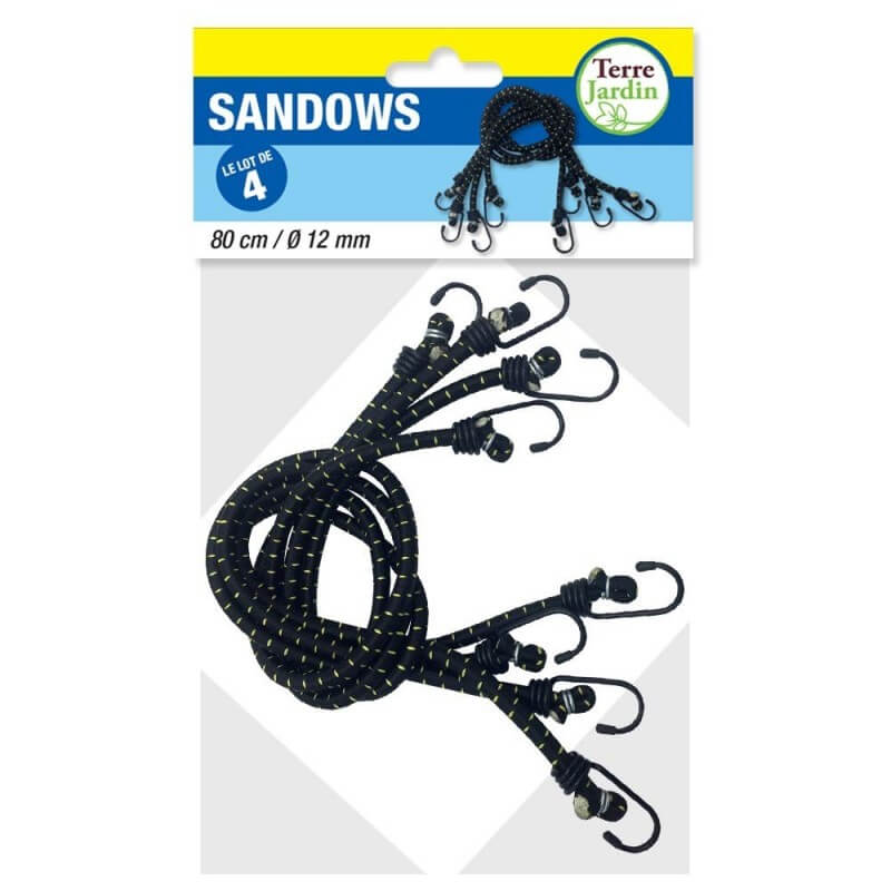Sandow tendeur élastique 80cm avec crochets - lot de 4