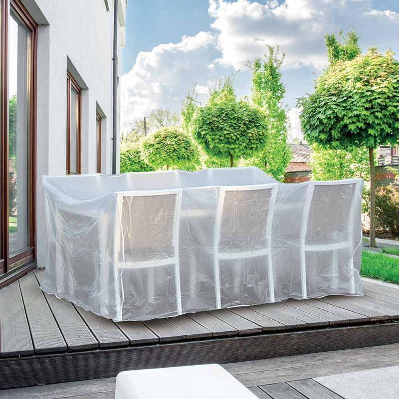 Housse de protection / Bache pour salon ou table de jardin transparente
