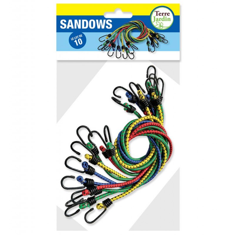 Sandow élastique 80cm avec crochets - Lot de 10