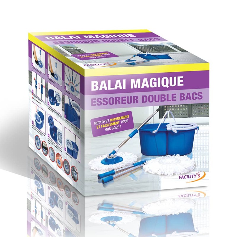 Balai Magique et Seau Essoreur Set + 6 Serpillères Balai Plat