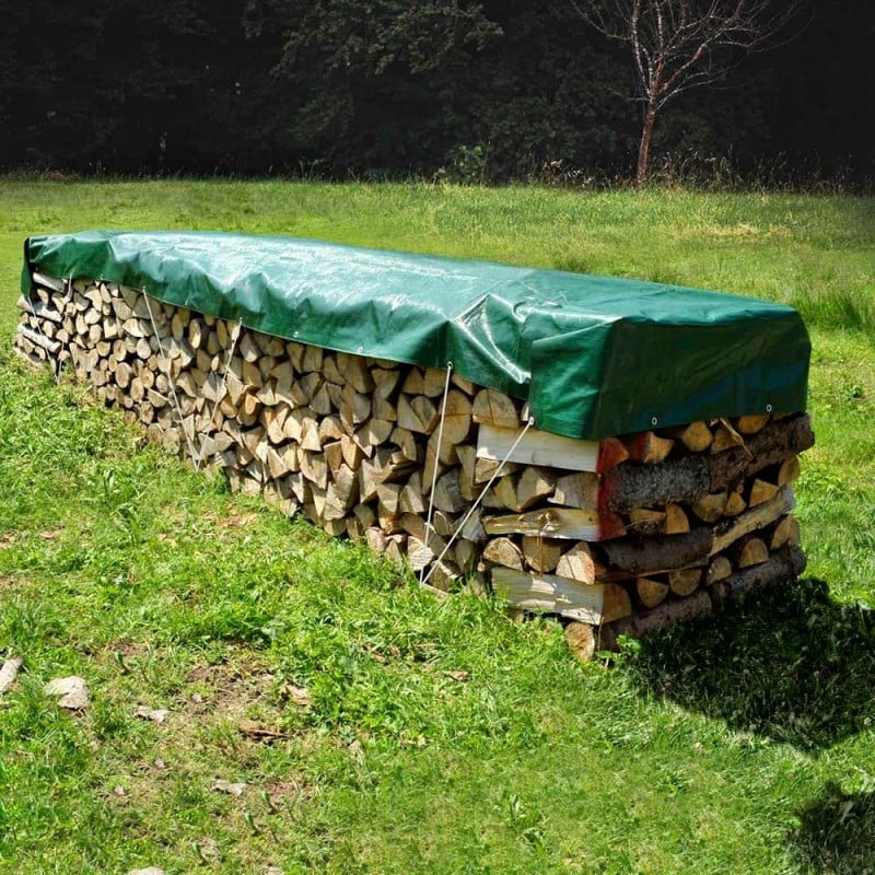 Bâche à bûches protège bois verte 240 g/m² de 1,5 x 6 m ou 2x 8 m