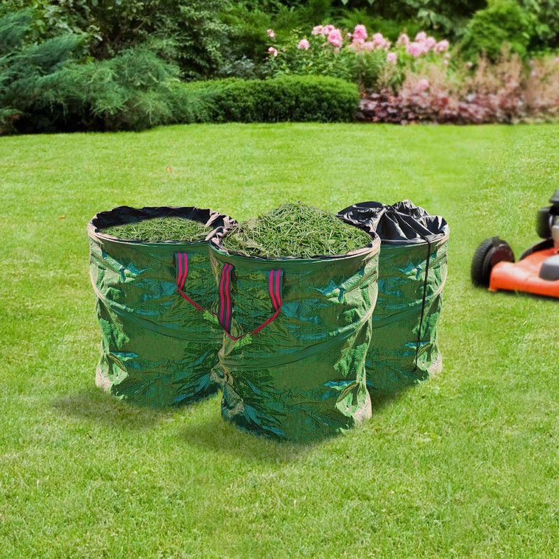 Relaxdays Sac de jardin Pop-Up, Sac de déchets, Lot de 3 feuilles mortes  jardin 85 litres jardinage: ∅ 46 cm, vert