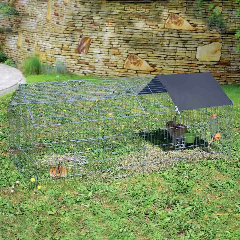 Cage avec enclos pour lapin et cochon d'inde coloris noir et blanc